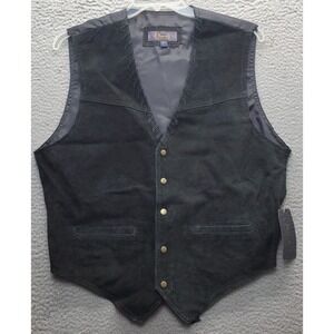 YS Pointe 70 Western Cowboy Vest Mens L Black Leather Satin Tie Back‎ Snap Front